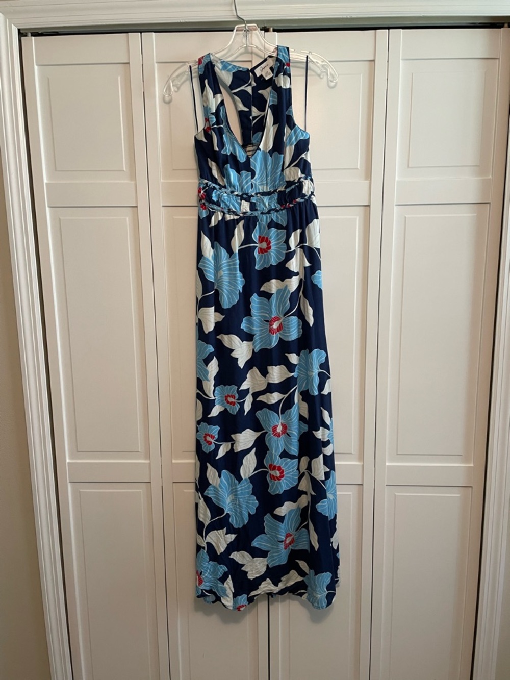 Japna Navy Maxi Dress with Light Blue, White & Red Floral Print